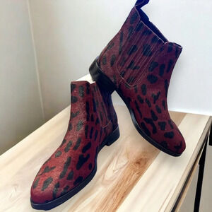 Leopard Print‎ Chelsea Boots Ankle Booties Burgundy Black Animal Print